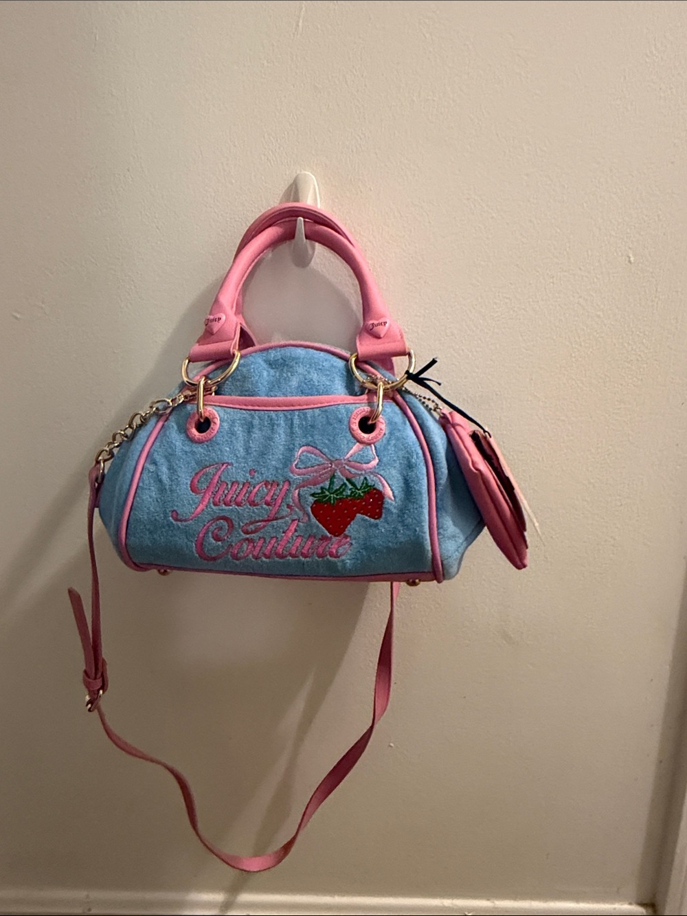 Juicy Couture Pink & Blue Strawberry Logo Crossbody Satchel